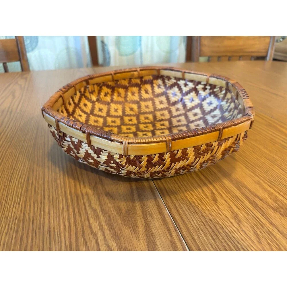 Vintage Hexagon Woven Basket Rustic Boho Home Decor geometric 11.5 x 4